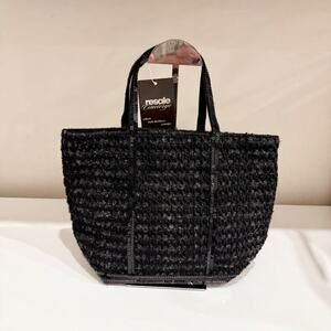NWOT Vanessa Bruno Le Cabas Small Black Raffia Top Handle Tote Bag with Sequins